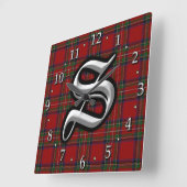 Clan Stewart Letter S Monogram Royal Red Tartan Quadratische Wanduhr (Winkel)