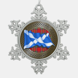 Clan Stewart Tartan Knot & Flag Schneeflocken Zinn-Ornament