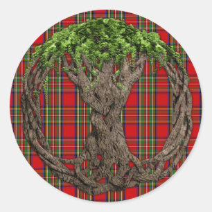 Clan Stewart Tartan und keltischer Baum des Lebens Runder Aufkleber