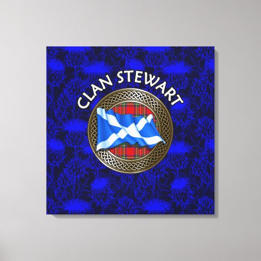 Clan Stewart Wappen & Tartan Knot on Thistle Leinwanddruck (Vorderseite)