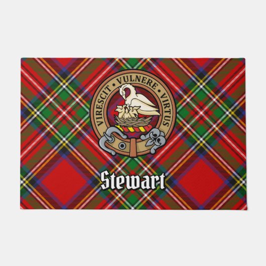 Clan Stewart Wappen über Royal Tartan Fußmatte (Vorderseite)