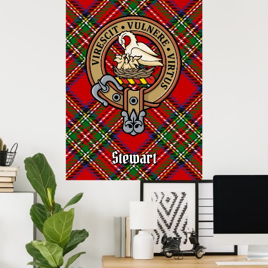 Clan Stewart Wappen über Royal Tartan Poster (Heimbüro)