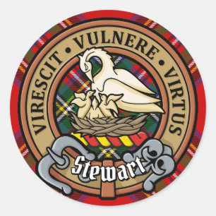 Clan Stewart Wappen über Royal Tartan Runder Aufkleber