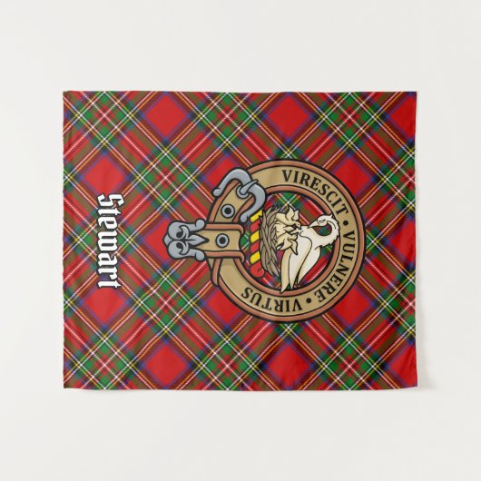 Clan Stewart Wappen über Royal Tartan Wandteppich (Vorderseite (Horizontal))
