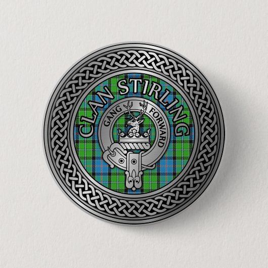 Clan Stirling Wappen & Tartan Knot Button (Vorderseite)