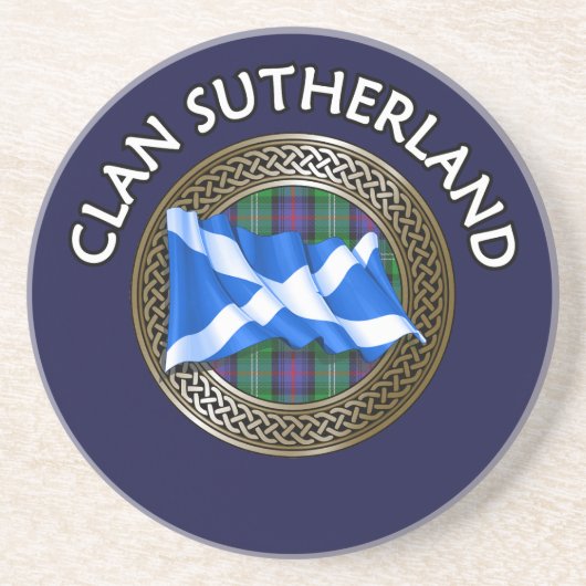 Clan Sutherland Tartan Knot & Flag Getränkeuntersetzer (Vorne)