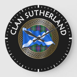 Clan Sutherland Tartan Knot & Flag Große Wanduhr