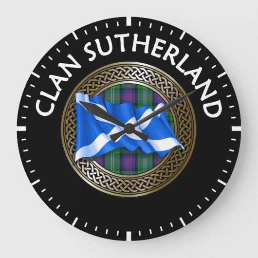 Clan Sutherland Tartan Knot & Flag Große Wanduhr (Vorderseite)