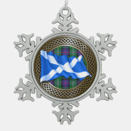 Clan Sutherland Tartan Knot & Flag Schneeflocken Zinn-Ornament