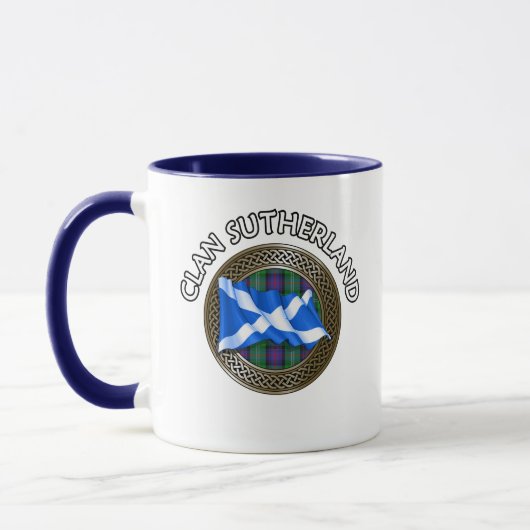 Clan Sutherland Tartan Knot & Flag Tasse (Links)