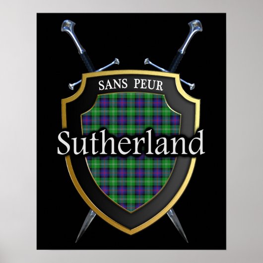 Clan Sutherland Tartan Scottish Shield & Schwerter Poster (Vorne)