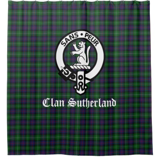 Clan Sutherland Wappen Abzeichen & Tartan Duschvorhang (Vorderseite)