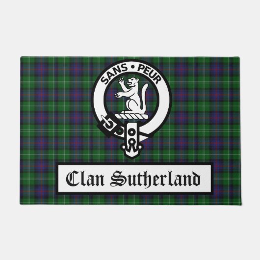 Clan Sutherland Wappen Abzeichen & Tartan Fußmatte (Vorderseite)