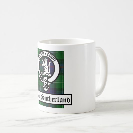 Clan Sutherland Wappen Abzeichen & Tartan Kaffeetasse (VorderseiteRechts)