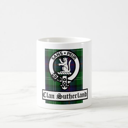Clan Sutherland Wappen Abzeichen & Tartan Kaffeetasse (Mittel)