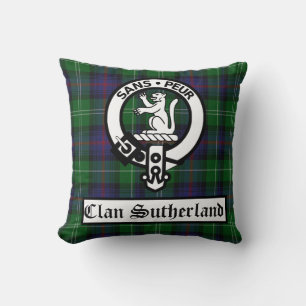 Clan Sutherland Wappen Abzeichen & Tartan Kissen