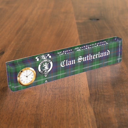 Clan Sutherland Wappen & Tartan Clock Deskplate Namensplakette (Seite)
