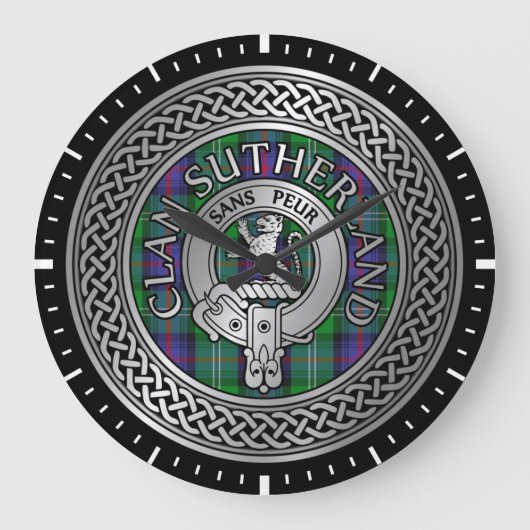 Clan Sutherland Wappen & Tartan Knot Große Wanduhr (Vorderseite)