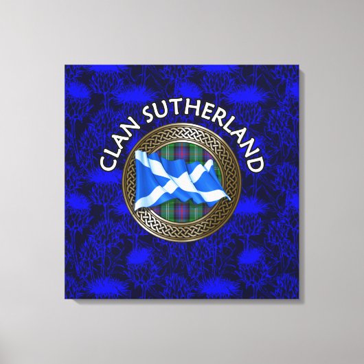 Clan Sutherland Wappen & Tartan Knot on Thistle Leinwanddruck (Vorderseite)