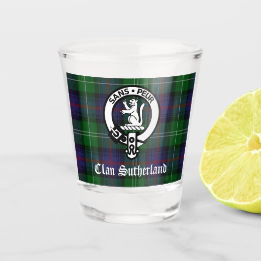 Clan Sutherland Wappen & Tartan Schnapsglas (Vorderseite)