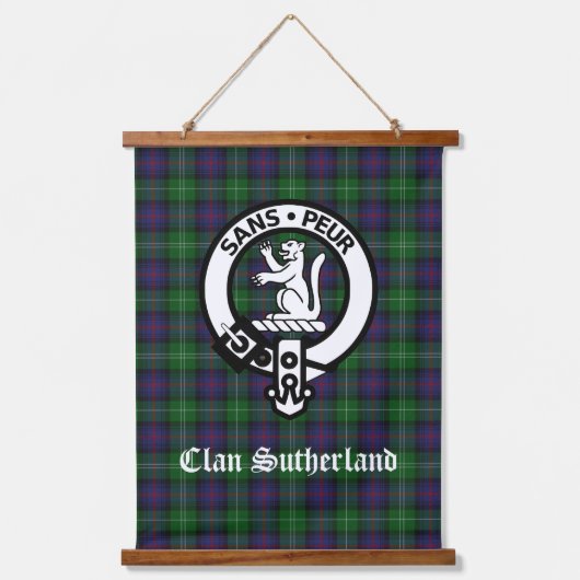 Clan Sutherland Wappen & Tartan Wandteppich Mit Holzrahmen (Vorderseite)