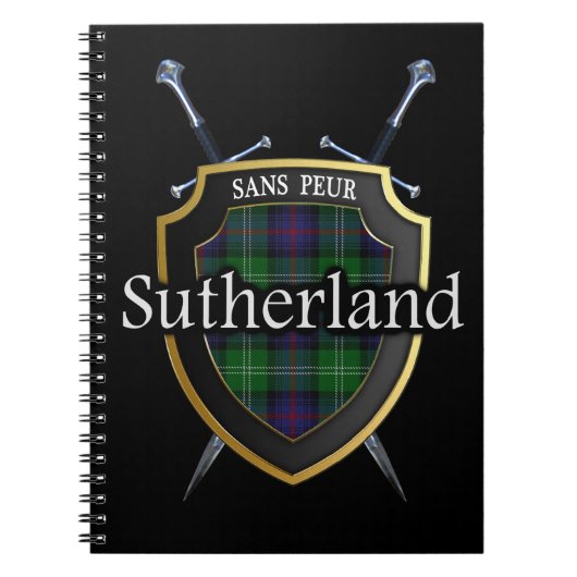 Clan-Sutherlandtartan-Schild u. Schwerter Notizblock (Vorderseite)