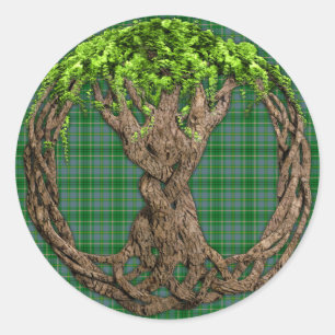 Clan Taylor Tartan und keltischer Baum des Lebens Runder Aufkleber