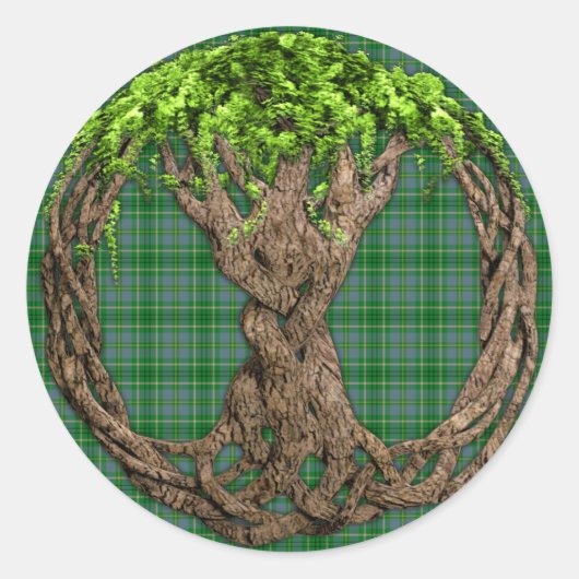 Clan Taylor Tartan und keltischer Lebensbaum Runder Aufkleber (Vorderseite)