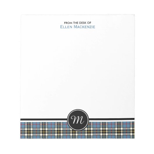 Clan Thompson Blue Dress Tartan Monogram Notizblock (Vorderseite)