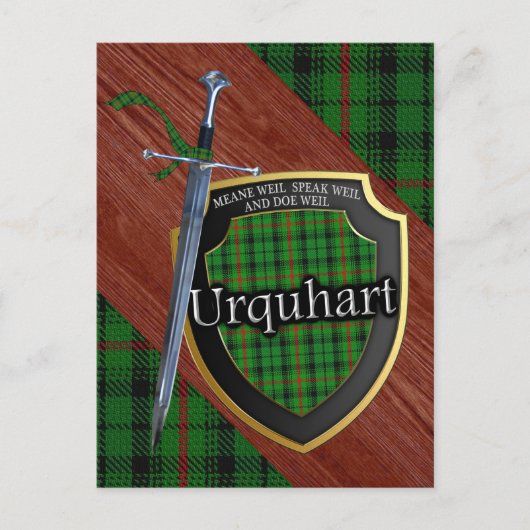 Clan Urquhart Tartan Sword & Shield Postkarte (Vorderseite)