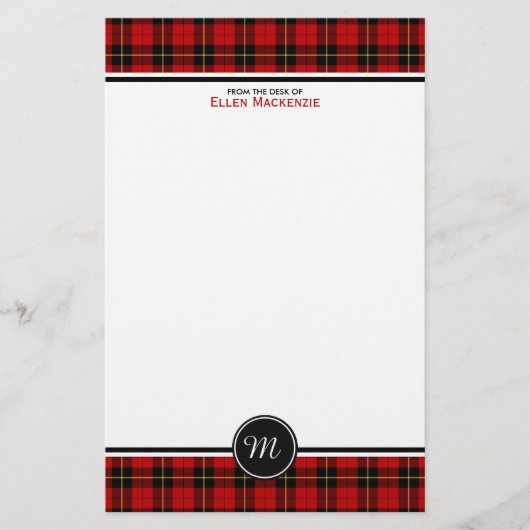 Clan Wallace Tartan Classic Red Kariert Monogram Briefpapier (Vorderseite)