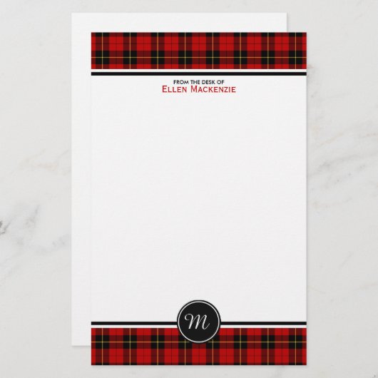 Clan Wallace Tartan Classic Red Kariert Monogram Briefpapier (Vorne/Hinten)