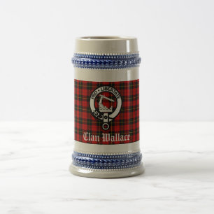 Clan Wallace Wappen Abzeichen und Tartan Bierglas