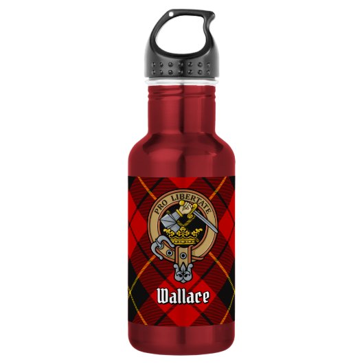 Clan Wallace Wappen über Tartan Edelstahlflasche (Vorderseite)