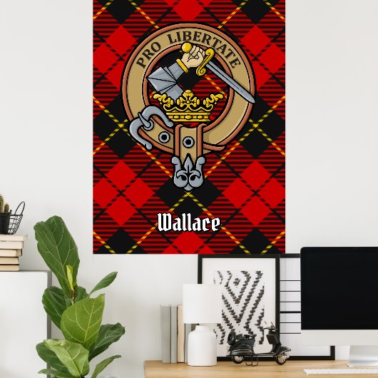 Clan Wallace Wappen über Tartan Poster (Heimbüro)