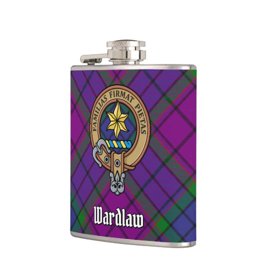 Clan Wardlaw Wappen über Tartan Flachmann (Links)