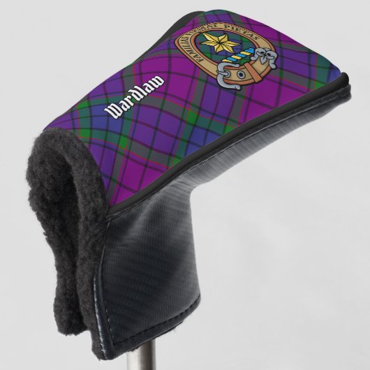 Clan Wardlaw Wappen über Tartan Golf Headcover (3/4 Vorderseite)