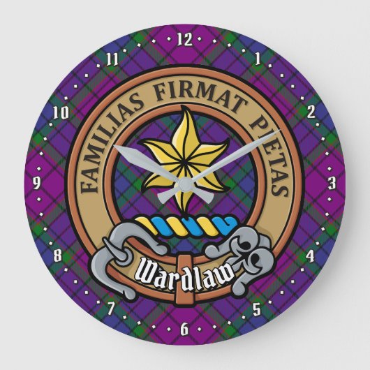 Clan Wardlaw Wappen über Tartan Große Wanduhr (Vorderseite)