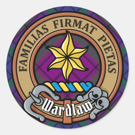 Clan Wardlaw Wappen über Tartan Runder Aufkleber (Vorderseite)