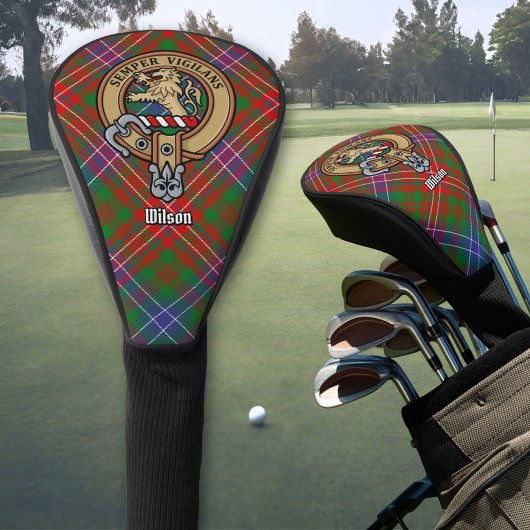 Clan Wilson Crest over Modern Tartan Golf Headcover