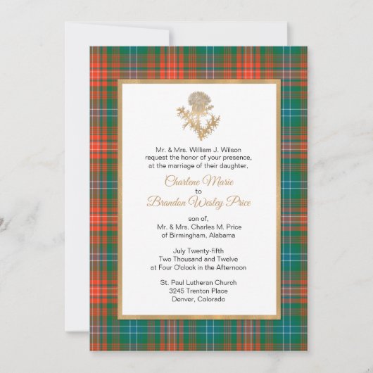 Clan Wilson Kariert Thistle Wedding Einladung (Vorderseite)