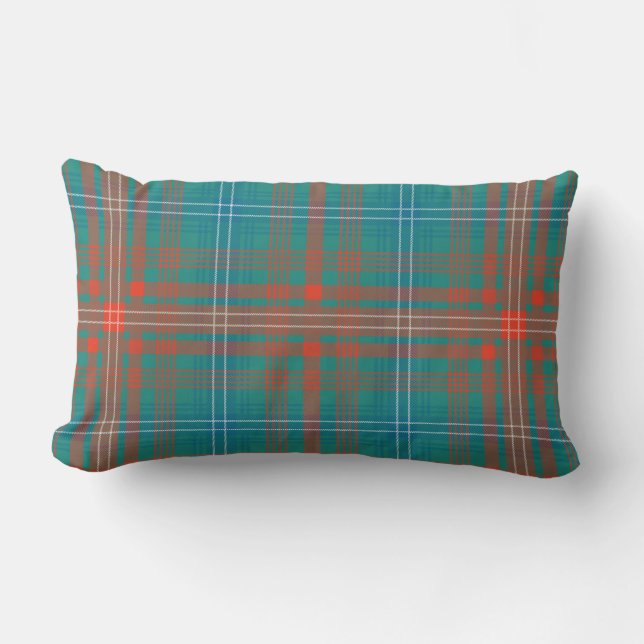Clan Wilson Kariert Turquoise Orange Karo Tartan Lendenkissen (Vorderseite)