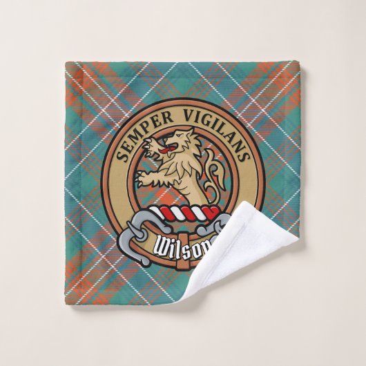 Clan Wilson Wappen über antikes Tartan Badhandtuch Set (Waschlappen)