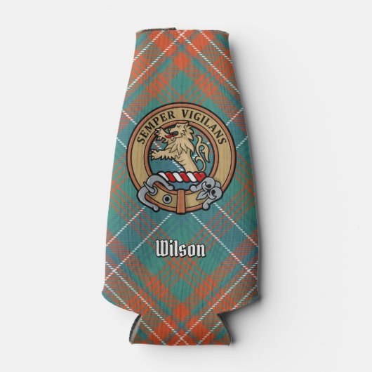 Clan Wilson Wappen über antikes Tartan Flaschenkühler (Vorderseite)