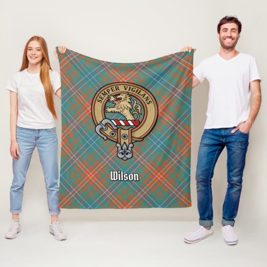 Clan Wilson Wappen über antikes Tartan Fleecedecke (Beispiel)