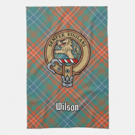 Clan Wilson Wappen über antikes Tartan Geschirrtuch