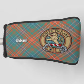 Clan Wilson Wappen über antikes Tartan Golf Headcover (Vorderseite)