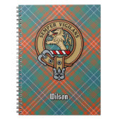 Clan Wilson Wappen über antikes Tartan Notizblock (Vorderseite)