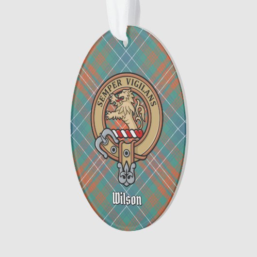 Clan Wilson Wappen über antikes Tartan Ornament (Vorderseite)