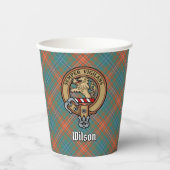 Clan Wilson Wappen über antikes Tartan Pappbecher (Vorderseite)
